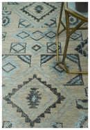 Beige, Silver and Charcoal Hand Knotted Traditional Mamluk design 5x8 wool Area Rug