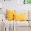 Beige striped corduroy cushion cover with pom poms living room lumbar by Decorbites