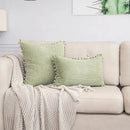 Beige striped corduroy cushion cover with pom poms living room lumbar by Decorbites