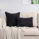 Beige striped corduroy cushion cover with pom poms living room lumbar by Decorbites