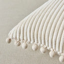Beige striped corduroy cushion cover with pom poms living room lumbar by Decorbites