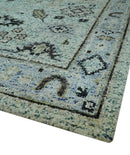 Beige, Teal and Black 5x8 Hand Knotted Traditional Art Silk area Rug