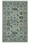 Beige, Teal and Black 5x8 Hand Knotted Traditional Art Silk area Rug