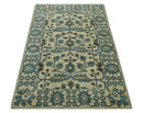 Beige, Teal and Charcoal Traditional Large Design Hand Knotted 5x8 wool Rug