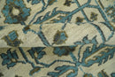 Beige, Teal and Charcoal Traditional Large Design Hand Knotted 5x8 wool Rug