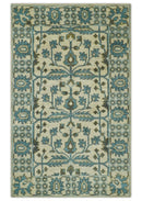 Beige, Teal and Charcoal Traditional Large Design Hand Knotted 5x8 wool Rug
