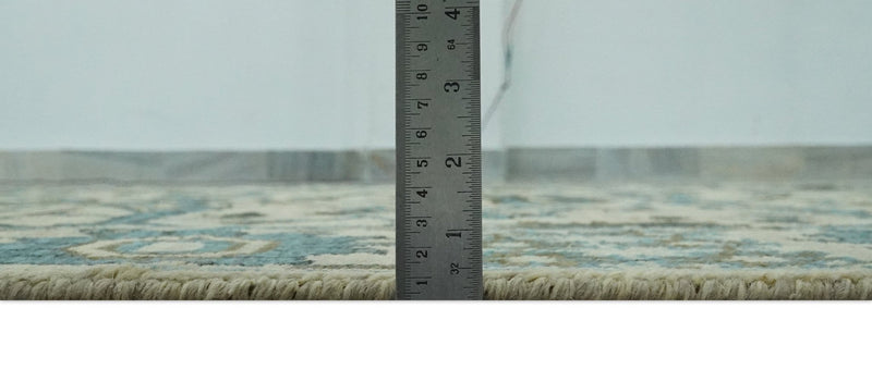 Beige, Teal and Charcoal Traditional Large Design Hand Knotted 5x8 wool Rug