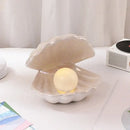 Beige & terracotta ceramic shell pearl night light bedroom lamp by Decorbites