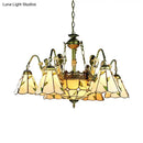 GobekUsa Beige Tiffany Cut Glass Pendant Chandelier - 9/11 Lights, Conical Hanging Light with Mermaid Deco