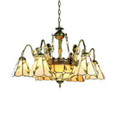 GobekUsa Beige Tiffany Cut Glass Pendant Chandelier - 9/11 Lights, Conical Hanging Light with Mermaid Deco