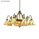 GobekUsa Beige Tiffany Cut Glass Pendant Chandelier - 9/11 Lights, Conical Hanging Light with Mermaid Deco