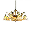 GobekUsa Beige Tiffany Cut Glass Pendant Chandelier - 9/11 Lights, Conical Hanging Light with Mermaid Deco