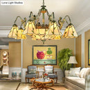 GobekUsa Beige Tiffany Cut Glass Pendant Chandelier - 9/11 Lights, Conical Hanging Light with Mermaid Deco