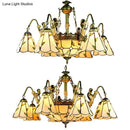 GobekUsa Beige Tiffany Cut Glass Pendant Chandelier - 9/11 Lights, Conical Hanging Light with Mermaid Deco