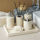 GobekUsa Beige Travertine Marble Bathroom Accessories Set - Soap Dispenser, Soap Dish, Reed Diffuser