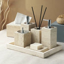 GobekUsa Beige Travertine Marble Bathroom Accessories Set - Soap Dispenser, Soap Dish, Reed Diffuser