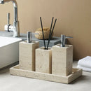 GobekUsa Beige Travertine Marble Bathroom Accessories Set - Soap Dispenser, Soap Dish, Reed Diffuser