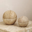 GobekUsa Beige Travertine Marble 9-Hole Sphere Incense Burner Burner Wood Plate Holder