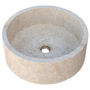 Round Beige Travertine Vessel Bathroom Sink 16 Inch Honed Finish Natural Stone