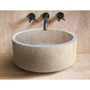 Round Beige Travertine Vessel Bathroom Sink 16 Inch Honed Finish Natural Stone