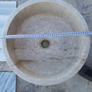 Round Beige Travertine Vessel Bathroom Sink 16 Inch Honed Finish Natural Stone