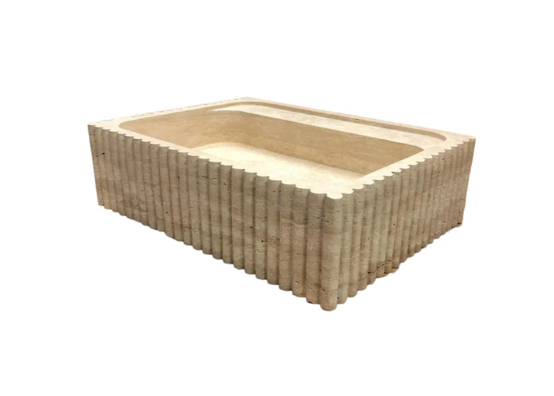 Beige Travertine Rectangular Wall-mount Bathroom Sink Fluted (W)17.7" (L)23.6" (H)6"