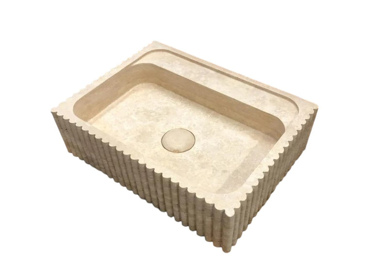 Beige Travertine Rectangular Wall-mount Bathroom Sink Fluted (W)17.7" (L)23.6" (H)6"