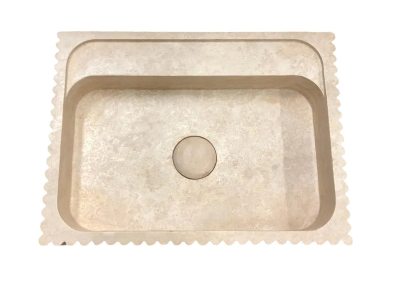 Beige Travertine Rectangular Wall-mount Bathroom Sink Fluted (W)17.7" (L)23.6" (H)6"