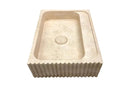 Beige Hand Carved Travertine Stone Vanity Wall Mounted Bathroom Sink