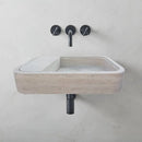 Beige Travertine Wall Mount Bathroom Sink With Hidden Drain