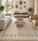 Hand Loomed Beige Wool Area Rug with Tribal Border Authentic Pattern by The Rug Decor