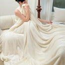 GobekUsa Double-Layer Coral Fleece Jacquard Blanket: Warm & Multi-Functional for Home & Travel