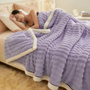 GobekUsa Cozy Rabbit Plush Blanket: Soft Striped Warm Sofa Throw, Absorbent Breathable Nap Blanket