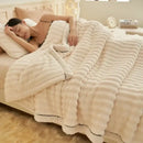 GobekUsa Cozy Rabbit Plush Blanket: Soft Striped Warm Sofa Throw, Absorbent Breathable Nap Blanket