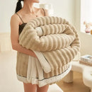 GobekUsa Cozy Rabbit Plush Blanket: Soft Striped Warm Sofa Throw, Absorbent Breathable Nap Blanket
