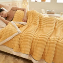 GobekUsa Cozy Rabbit Plush Blanket: Soft Striped Warm Sofa Throw, Absorbent Breathable Nap Blanket