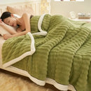 GobekUsa Cozy Rabbit Plush Blanket: Soft Striped Warm Sofa Throw, Absorbent Breathable Nap Blanket