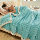 GobekUsa Cozy Rabbit Plush Blanket: Soft Striped Warm Sofa Throw, Absorbent Breathable Nap Blanket