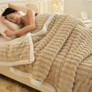 GobekUsa Cozy Rabbit Plush Blanket: Soft Striped Warm Sofa Throw, Absorbent Breathable Nap Blanket