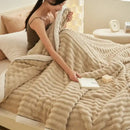 GobekUsa Cozy Rabbit Plush Blanket: Soft Striped Warm Sofa Throw, Absorbent Breathable Nap Blanket