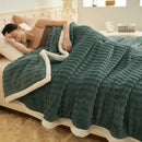 GobekUsa Cozy Rabbit Plush Blanket: Soft Striped Warm Sofa Throw, Absorbent Breathable Nap Blanket