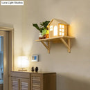 GobekUsa Nordic Wooden LED Wall Sconce with Storage Shelf - Beige Lodge Wall Lamp - Warm/White Light