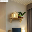 GobekUsa Nordic Wooden LED Wall Sconce with Storage Shelf - Beige Lodge Wall Lamp - Warm/White Light