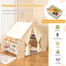6-in-1 Kids Play Tent Playhouse with Blackboard 6 Storage Bins and Floor Cushion-Beige by LJGDeals