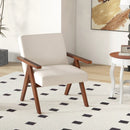 Modern Accent Chair Linen Fabric Armchair with Solid Acacia Wood Frame by DirectDeals