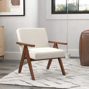 Modern Accent Chair Linen Fabric Armchair with Solid Acacia Wood Frame by LJGDeals