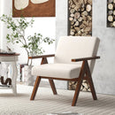 Modern Accent Chair Linen Fabric Armchair with Solid Acacia Wood Frame by LJGDeals