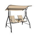 2-Seat Outdoor Cushioned Porch Swing with Adjustable Canopy and Tempered Glass Table-Beige by LJGDeals