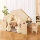 6-in-1 Kids Play Tent Playhouse with Blackboard 6 Storage Bins and Floor Cushion-Beige by LJGDeals