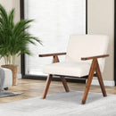 Modern Accent Chair Linen Fabric Armchair with Solid Acacia Wood Frame by LJGDeals